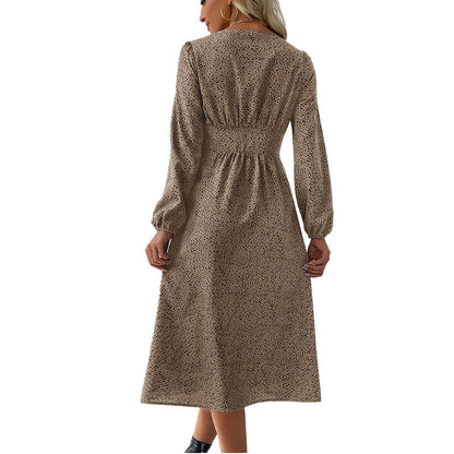 YESFASHION Women Elegant V-neck Single Breasted Dress