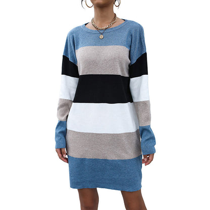 YESFASHION Knit Colorblock Korean Sweater Dress