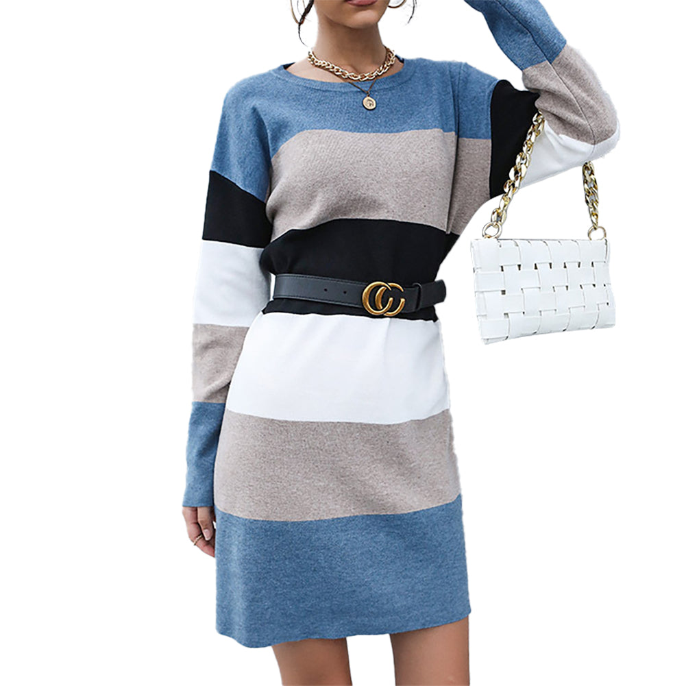 YESFASHION Knit Colorblock Korean Sweater Dress