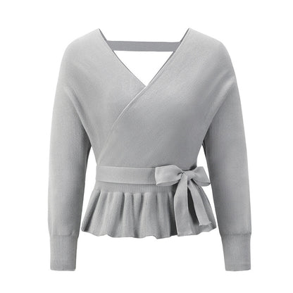 YESFASHION Women Cropped Pullover Sexy V-neck Knit Tops