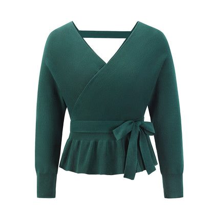 YESFASHION Women Cropped Pullover Sexy V-neck Knit Tops