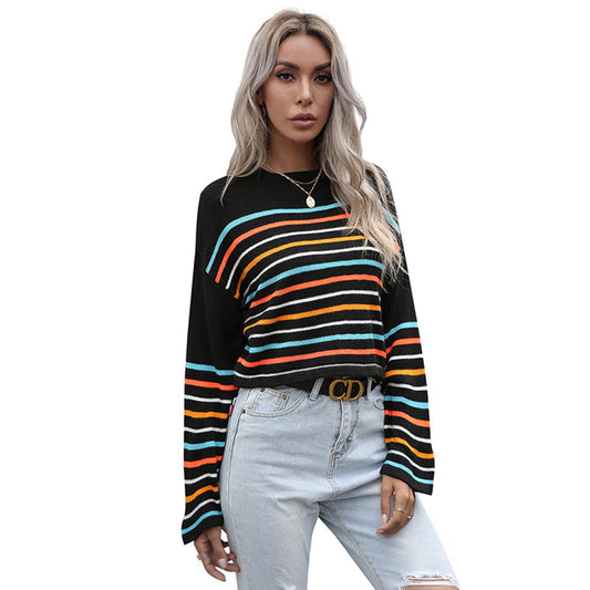YESFASHION Colorful Striped Tops Women Knitted Sweaters