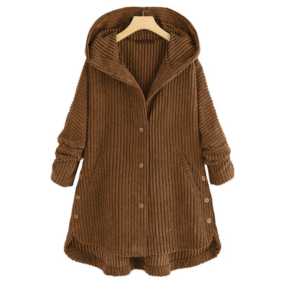 YESFASHION Autumn Winter Casual Corduroy Hooded Cotton Coats