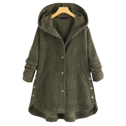 YESFASHION Autumn Winter Casual Corduroy Hooded Cotton Coats