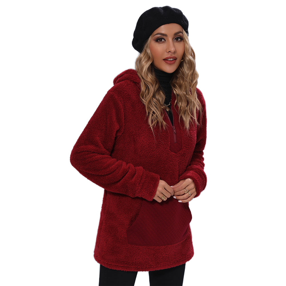 YESFASHION Women Zip Panel Double Sided Fleece Casual Sweatshirts PBY-0ZHM