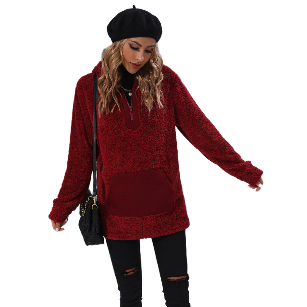 YESFASHION Women Zip Panel Double Sided Fleece Casual Sweatshirts PBY-0ZHM