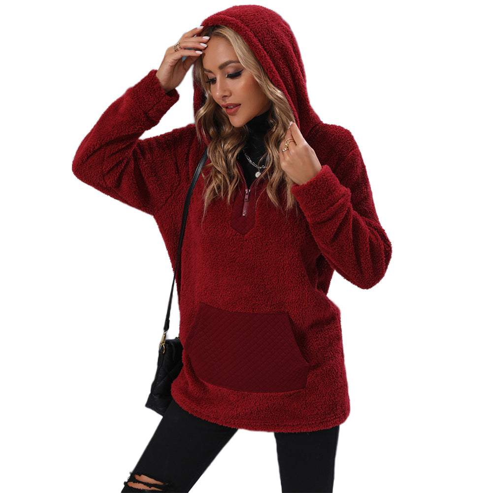 YESFASHION Women Zip Panel Double Sided Fleece Casual Sweatshirts PBY-0ZHM