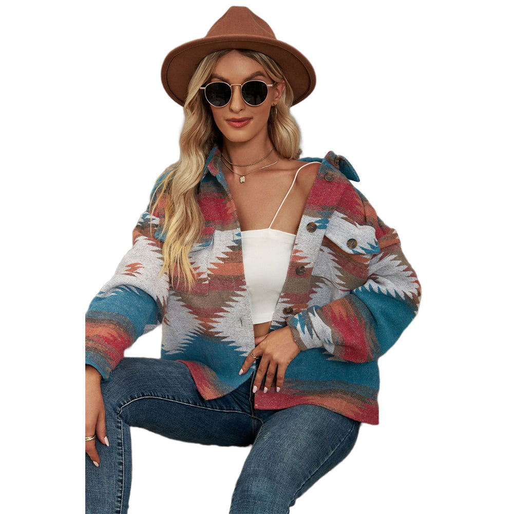 YESFASHION Cropped Loose Lapel Pocket Button Women Woolen Coats