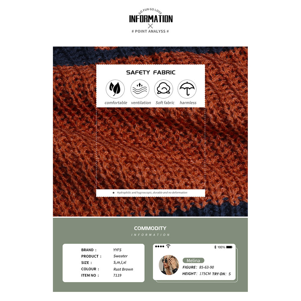 YESFASHION Women Fall Long Sleeve Colorblock Loose V-neck Sweaters