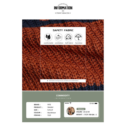 YESFASHION Women Fall Long Sleeve Colorblock Loose V-neck Sweaters