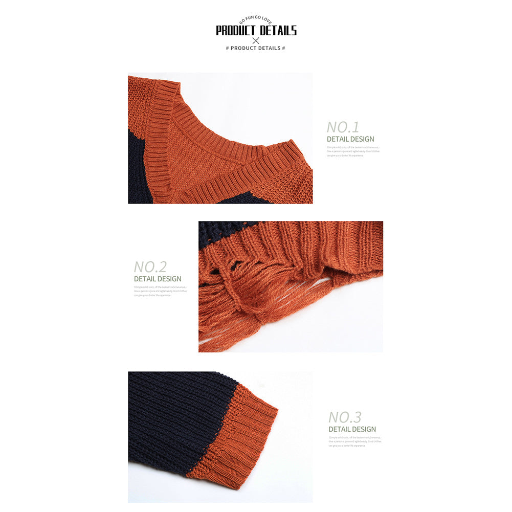 YESFASHION Women Fall Long Sleeve Colorblock Loose V-neck Sweaters