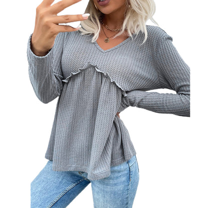 YESFASHION Women Fungus Edge Solid Color Bottoming Sweaters