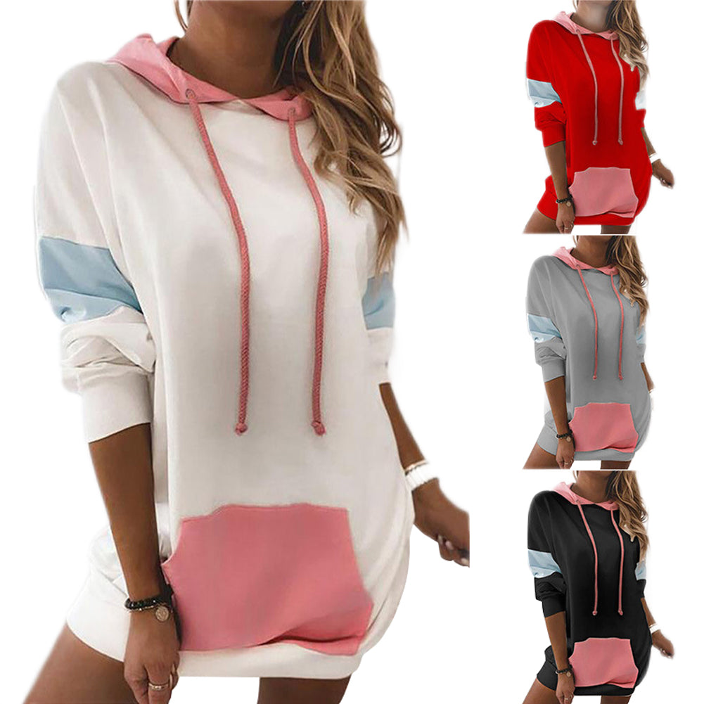 YESFASHION Women Long Sleeve Hoodie Contrast Panel Sweatshirts
