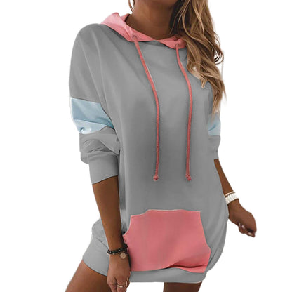 YESFASHION Women Long Sleeve Hoodie Contrast Panel Sweatshirts