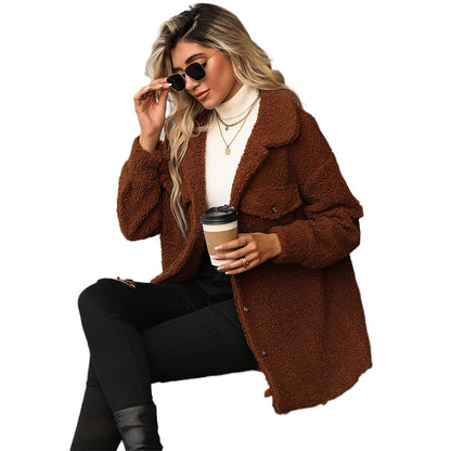 YESFASHION Lamb Wool Plush Button Jacket Style Warm Wool Coats
