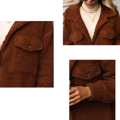 YESFASHION Lamb Wool Plush Button Jacket Style Warm Wool Coats
