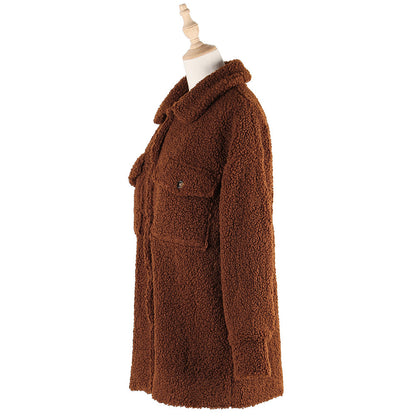 YESFASHION Lamb Wool Plush Button Jacket Style Warm Wool Coats