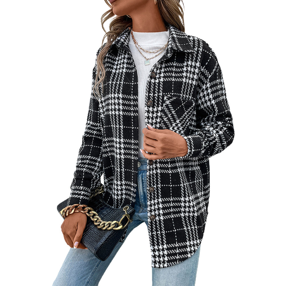 YESFASHION Women Fall 2022 Casual Versatile Fashion Plaid Coats