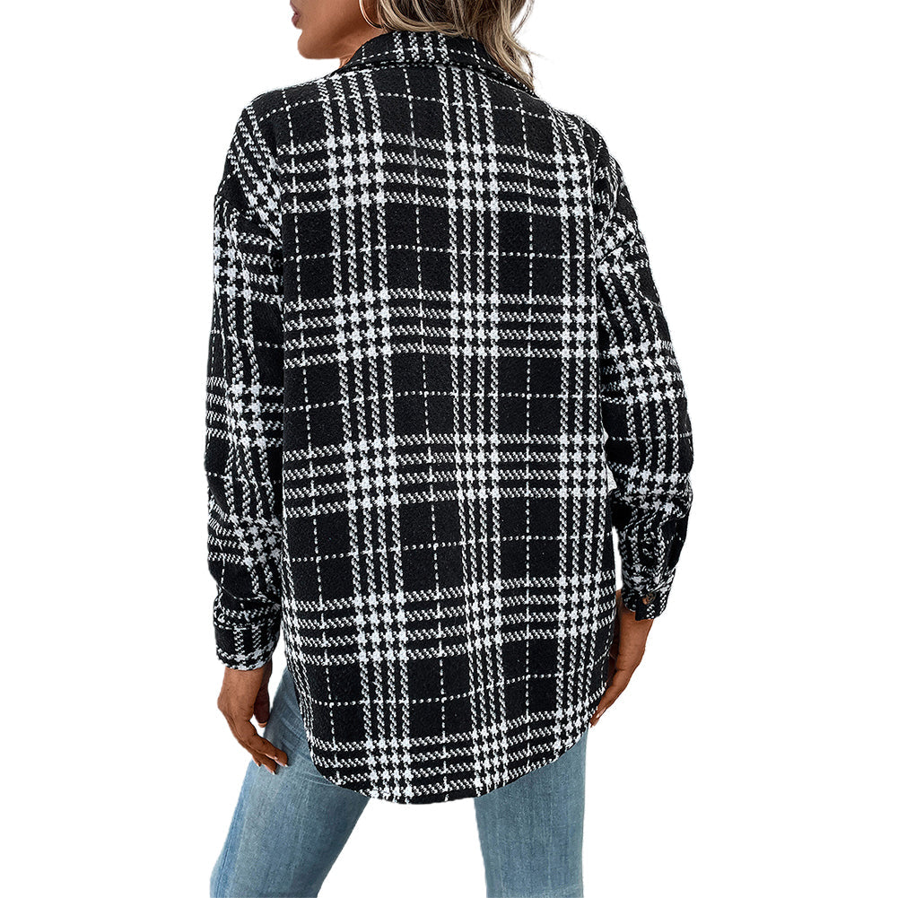 YESFASHION Women Fall 2022 Casual Versatile Fashion Plaid Coats