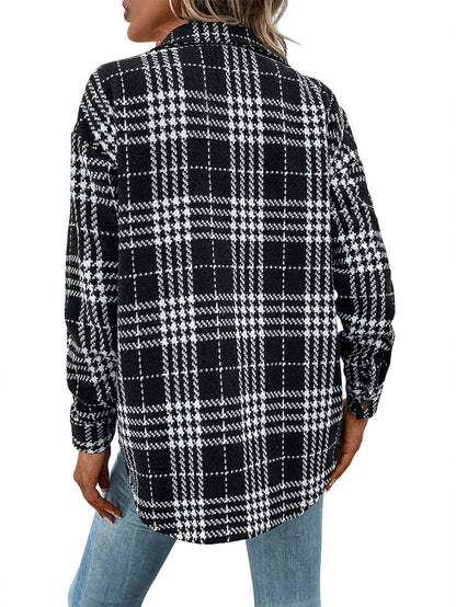 YESFASHION Women Fall 2022 Casual Versatile Fashion Plaid Coats