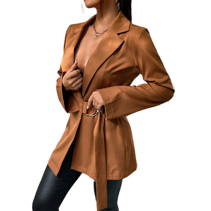 YESFASHION Lapel Slim Cardigan Temperament Blazer Coats