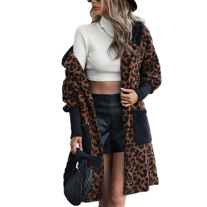 YESFASHION Sleek Loose Coats Leopard-painted Black Jacket