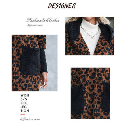 YESFASHION Sleek Loose Coats Leopard-painted Black Jacket