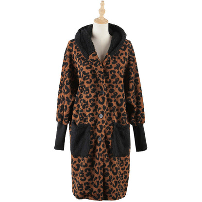 YESFASHION Sleek Loose Coats Leopard-painted Black Jacket