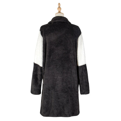 YESFASHION Women Mid Length Plaid Women Plush Coats