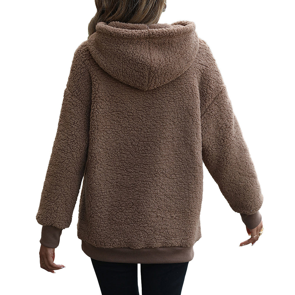 YESFASHION Bear Pocket Brown Fleece Hooded Sherpa Sweatshirts