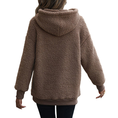 YESFASHION Bear Pocket Brown Fleece Hooded Sherpa Sweatshirts