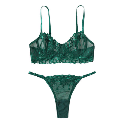 YESFASHION Lace Mesh See-through High-end Sexy Lingerie Two-piece Set
