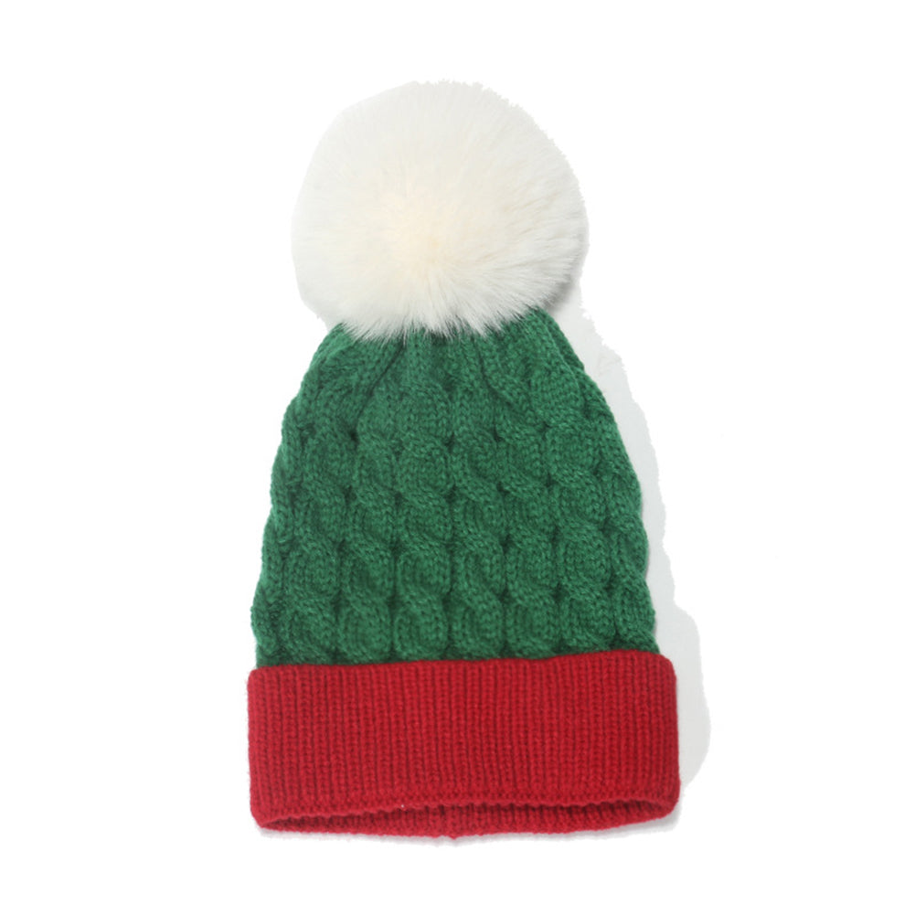YESFASHION Patchwork Beanie Warm Ball Cold Hat Kids Christmas Hat