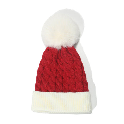 YESFASHION Patchwork Beanie Warm Ball Cold Hat Kids Christmas Hat