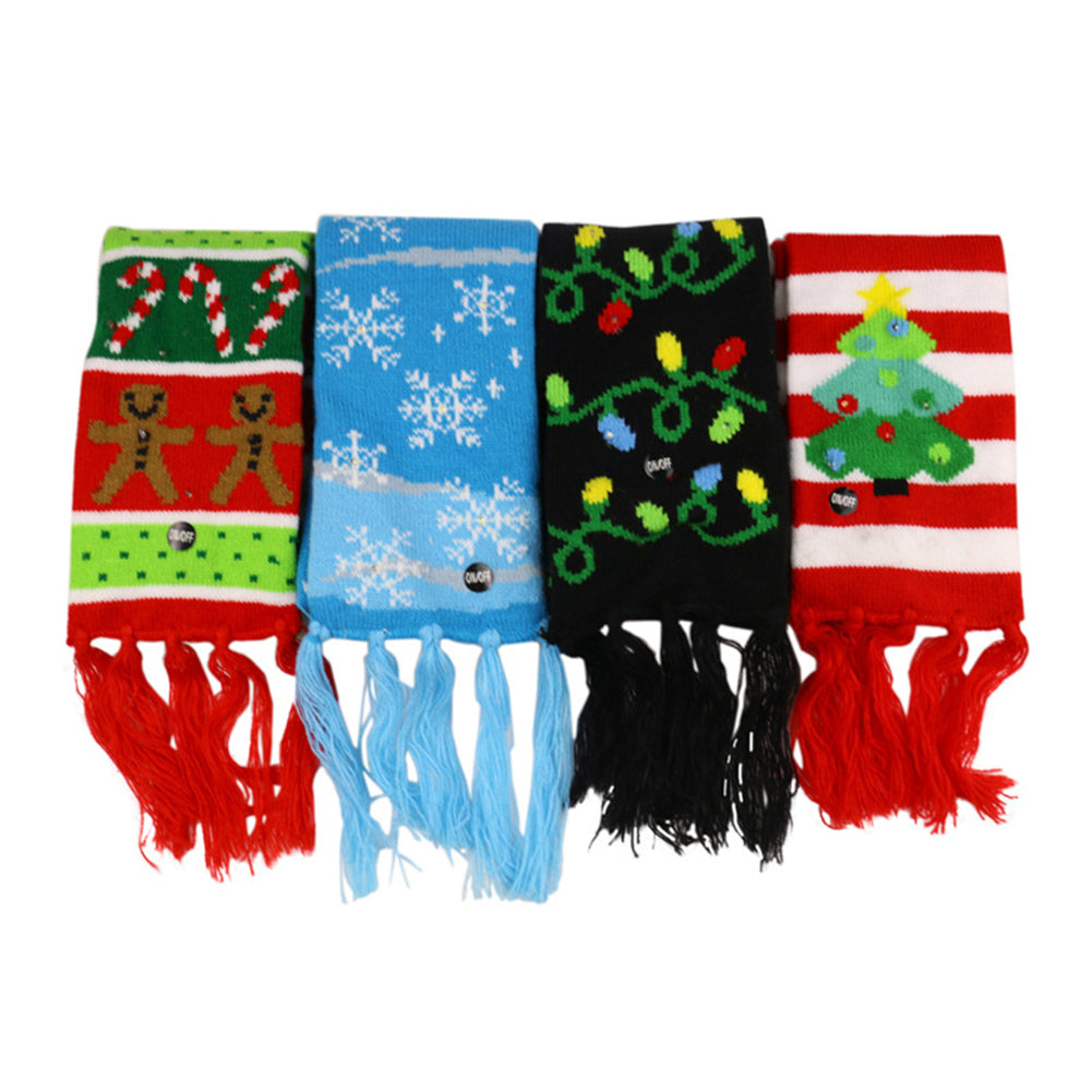 YESFASHION Christmas Beanie Led Lighting Warm Knit Hat Scarf Set