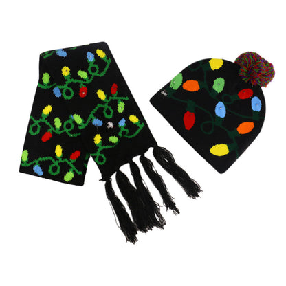 YESFASHION Christmas Beanie Led Lighting Warm Knit Hat Scarf Set
