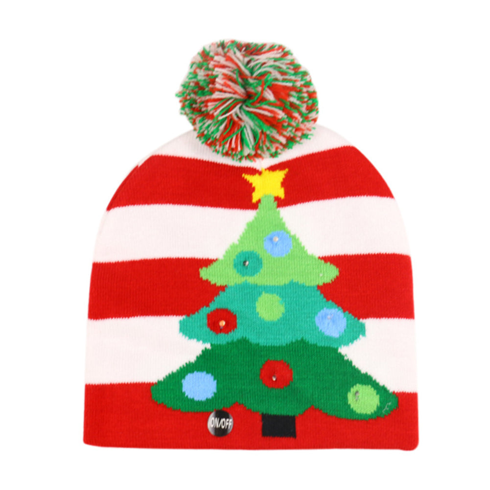 YESFASHION Christmas Beanie Led Lighting Warm Knit Hat Scarf Set