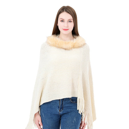 YESFASHION Winter Warm Chenille Collar Cape Women Knitted Shawl