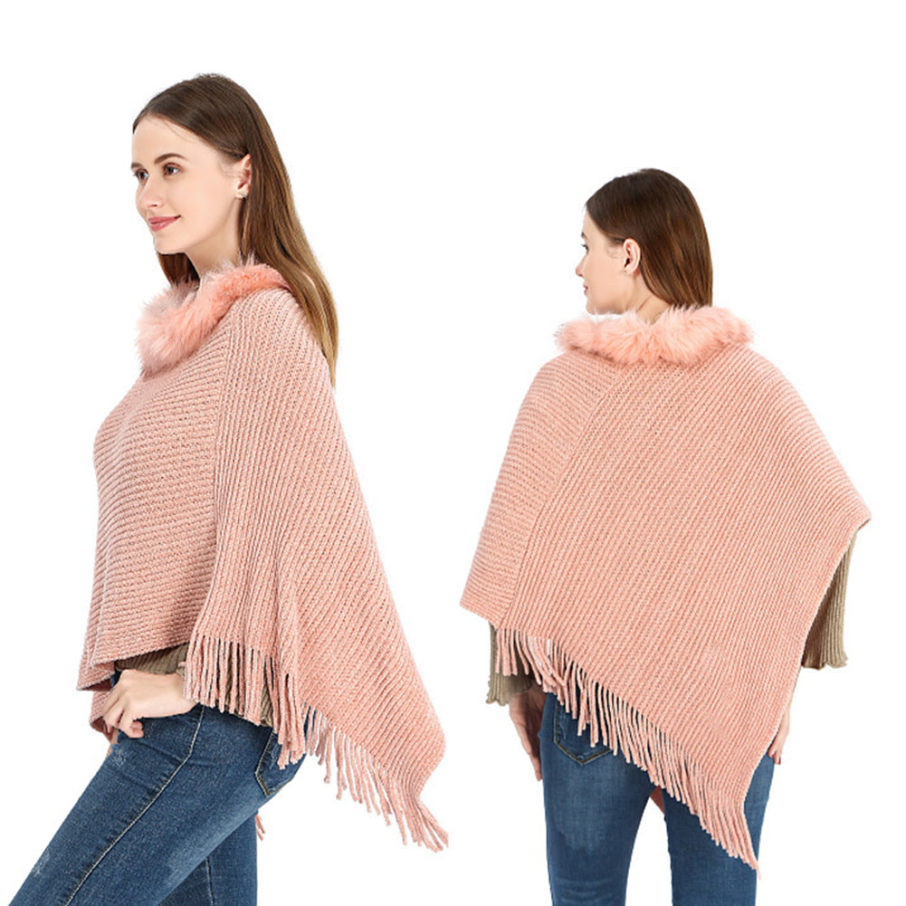 YESFASHION Winter Warm Chenille Collar Cape Women Knitted Shawl