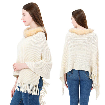 YESFASHION Winter Warm Chenille Collar Cape Women Knitted Shawl