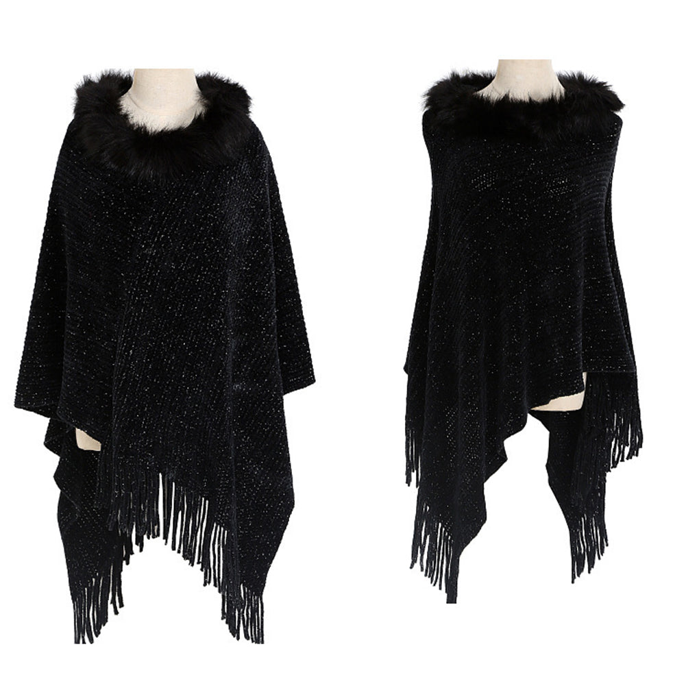 YESFASHION Winter Warm Chenille Collar Cape Women Knitted Shawl