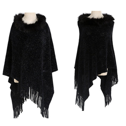 YESFASHION Winter Warm Chenille Collar Cape Women Knitted Shawl