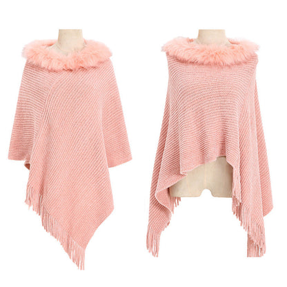 YESFASHION Winter Warm Chenille Collar Cape Women Knitted Shawl