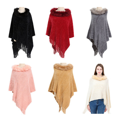 YESFASHION Winter Warm Chenille Collar Cape Women Knitted Shawl