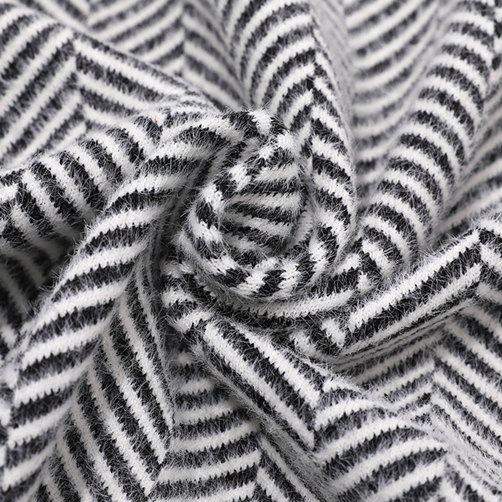 YESFASHION Collar Striped Pocket Cape Mink Fringed Knitted Sweaters