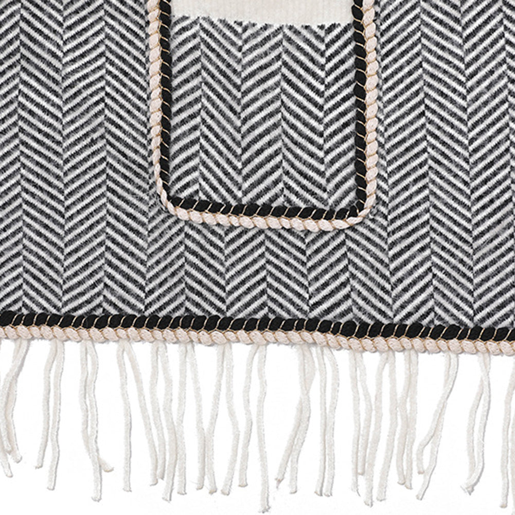 YESFASHION Collar Striped Pocket Cape Mink Fringed Knitted Sweaters