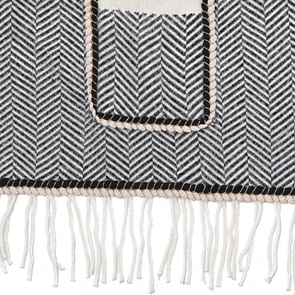 YESFASHION Collar Striped Pocket Cape Mink Fringed Knitted Sweaters