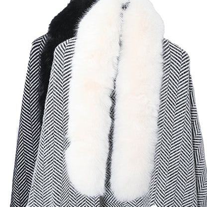 YESFASHION Collar Striped Pocket Cape Mink Fringed Knitted Sweaters