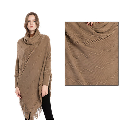 YESFASHION Turtleneck Warm Sleeves Pullover Cape