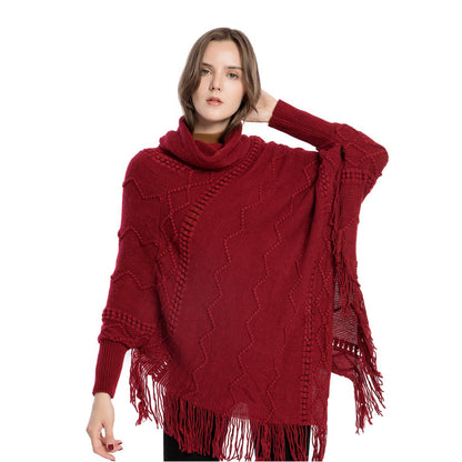 YESFASHION Turtleneck Warm Sleeves Pullover Cape